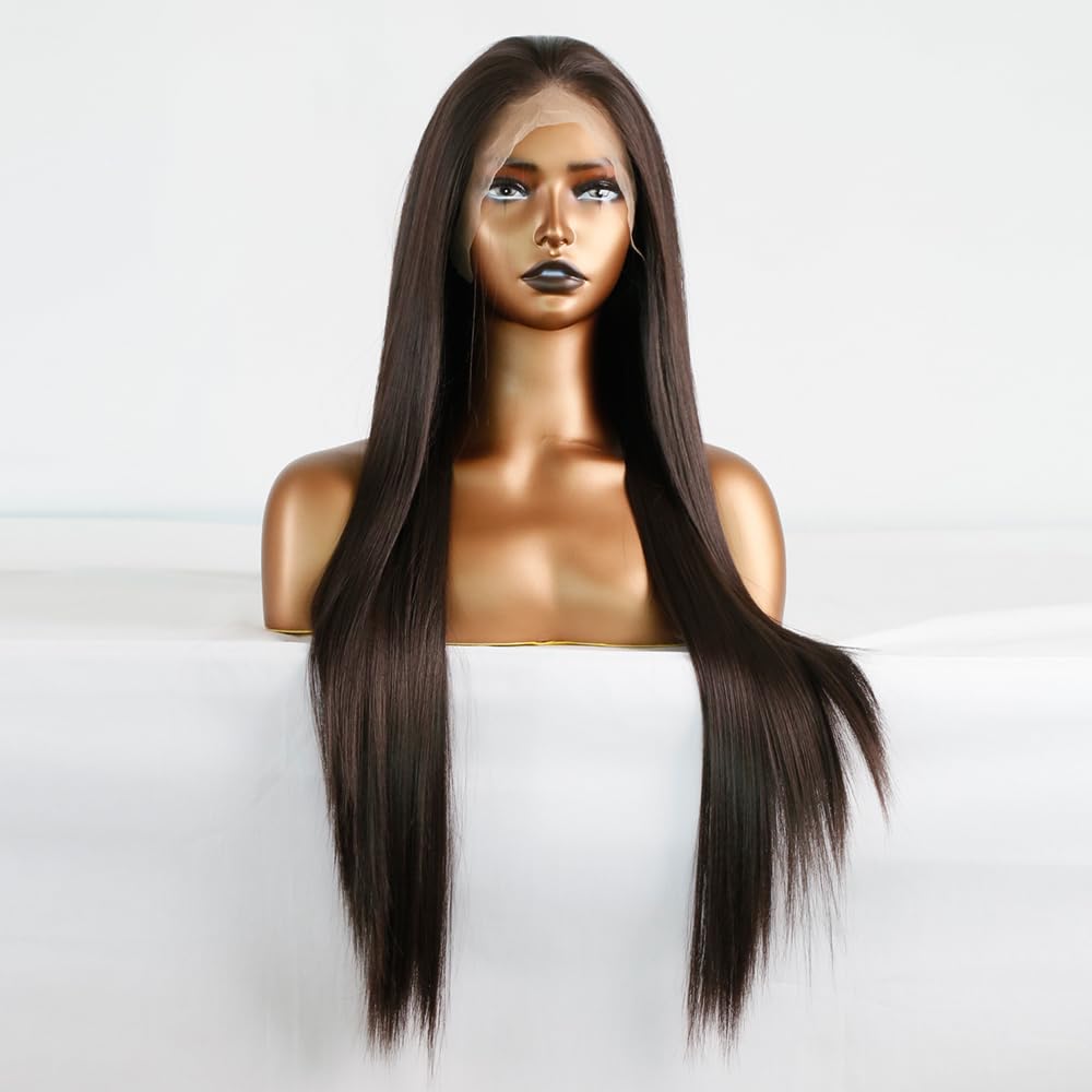 Greenmirr Brown Lace Front Perücke Lange Gerade 13X4 Lace Beheizte Synthetische Ersatz Perücke für F