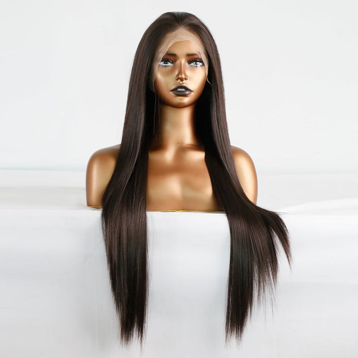 Greenmirr Brown Lace Front Perücke Lange Gerade 13X4 Lace Beheizte Synthetische Ersatz Perücke für F