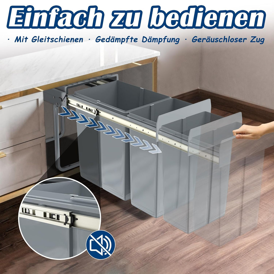 NAIZY Mülltrennsystem ausziehbar Mülleimer Küche 2-Fächer Abfalleimer einbau Unterschrank mit Telesk