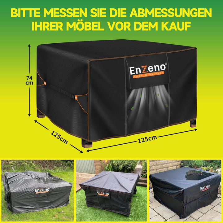 Enzeno Gartenmöbel Abdeckung Wasserdicht, 125x125x74cm Abdeckung Gartenmöbel Tisch Winterfest, 420D