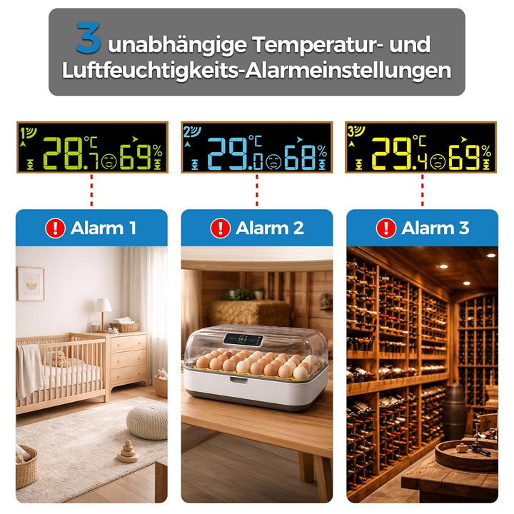 U UNNI Funk Wetterstation mit 3 Aussensensoren, 4.5 Zoll Display Temperatur Feuchte Monitor mit 330