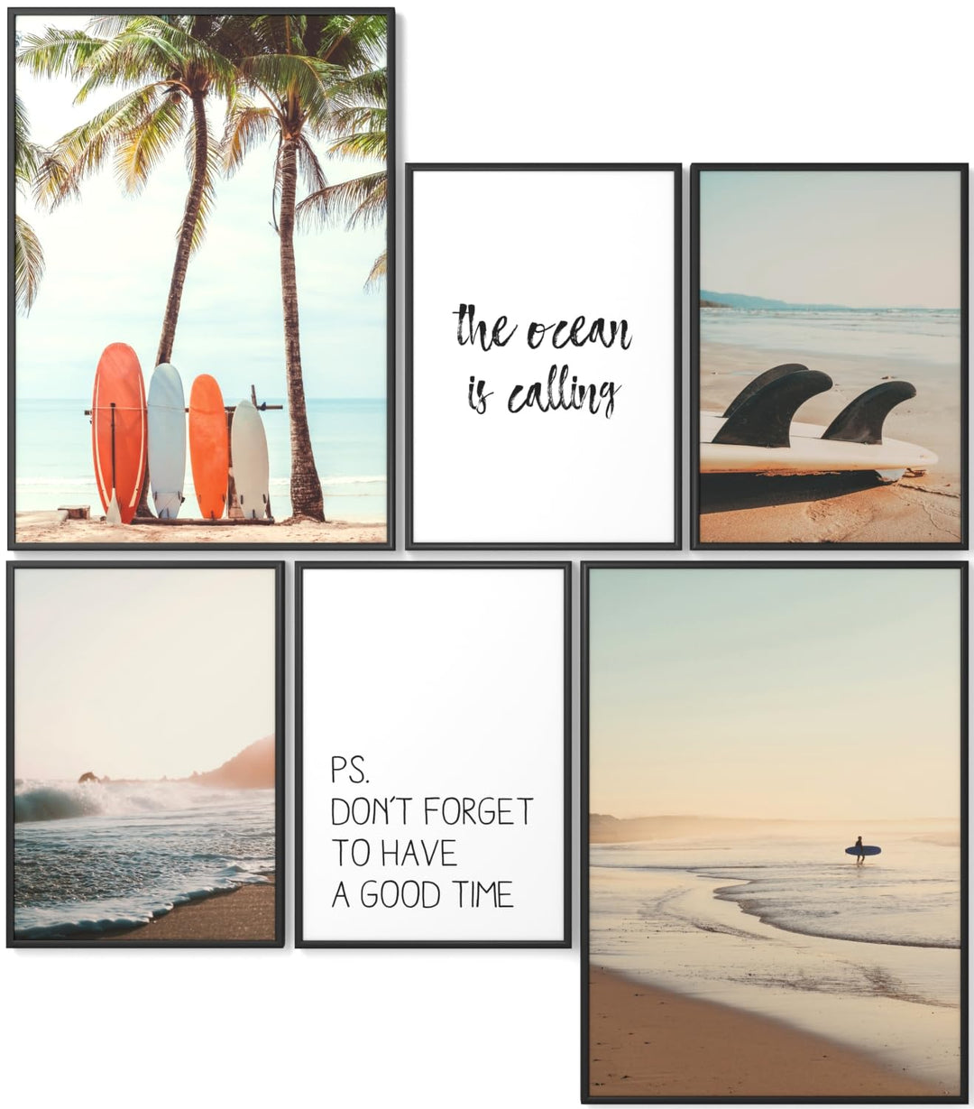 Papierschmiede® Mood Poster Set Surfers Holiday, Gerahmte Bilder (Rahmen: Farbe wählbar), Wohnzimmer