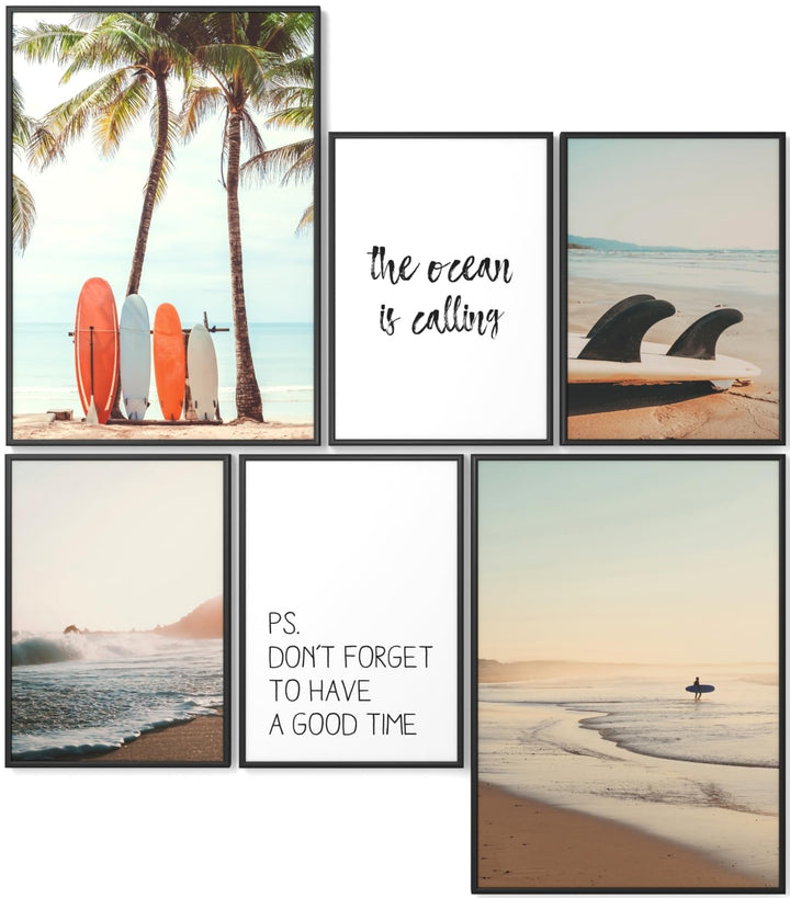Papierschmiede® Mood Poster Set Surfers Holiday, Gerahmte Bilder (Rahmen: Farbe wählbar), Wohnzimmer