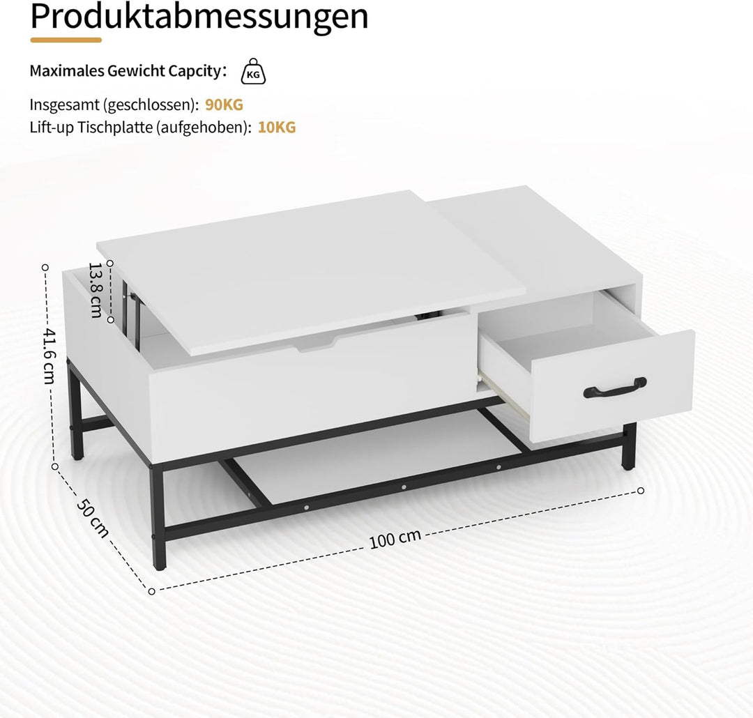 BonVache Couchtisch Höhenverstellbarer, Sofatisch, Beistelltisch mit Ablage, Wohnzimmertisch, Kaffee