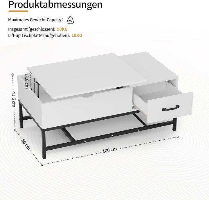BonVache Couchtisch Höhenverstellbarer, Sofatisch, Beistelltisch mit Ablage, Wohnzimmertisch, Kaffee