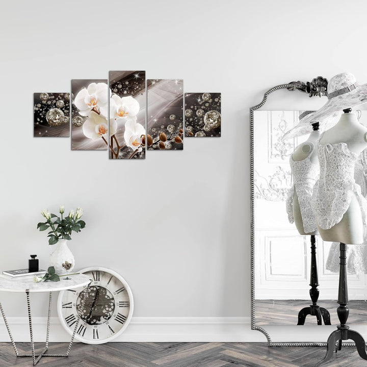 Runa Art Wandbilder Blumen Orchidee 5 Teilig Bild auf Vlies Leinwand Deko Wohnzimmer Abstrakt Diaman