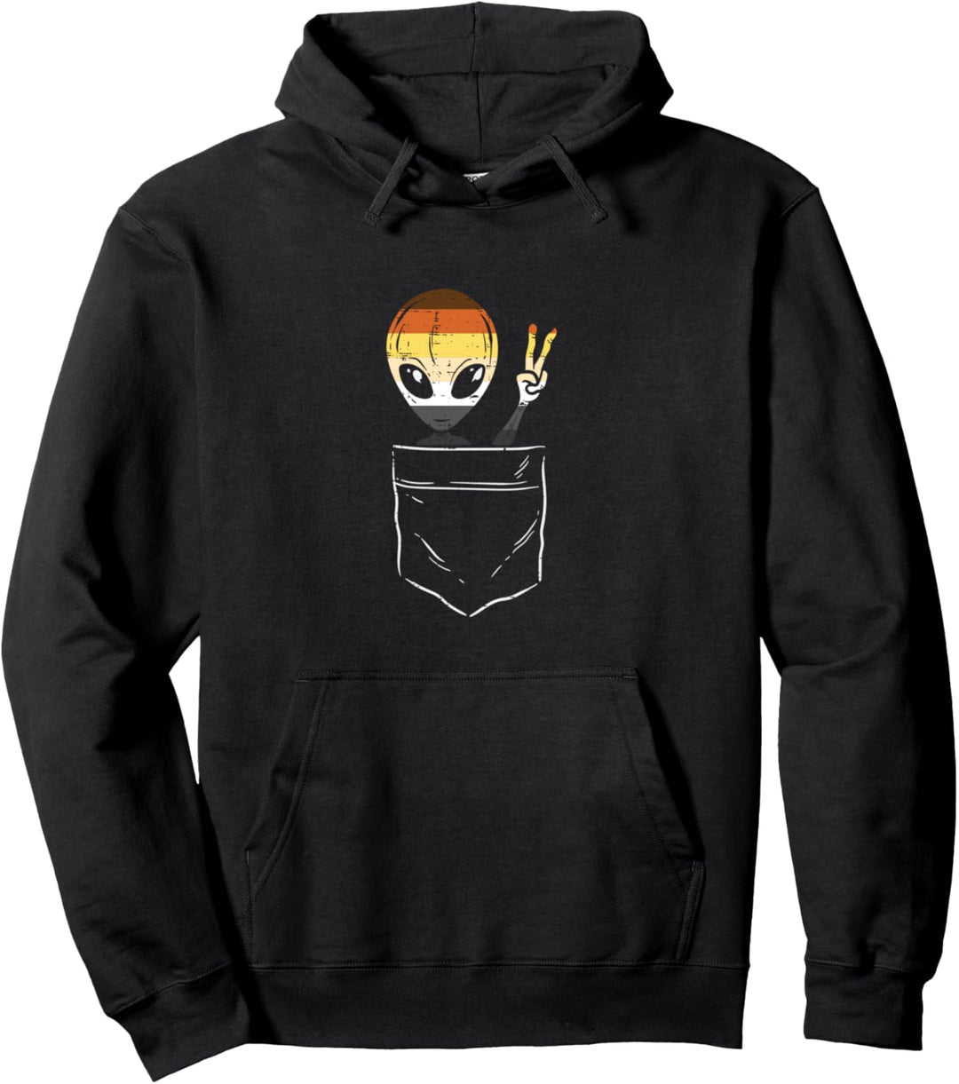Allien In Pocket Waving LGBTQ Gay Bear Flag Gay Pride Men Pullover Hoodie