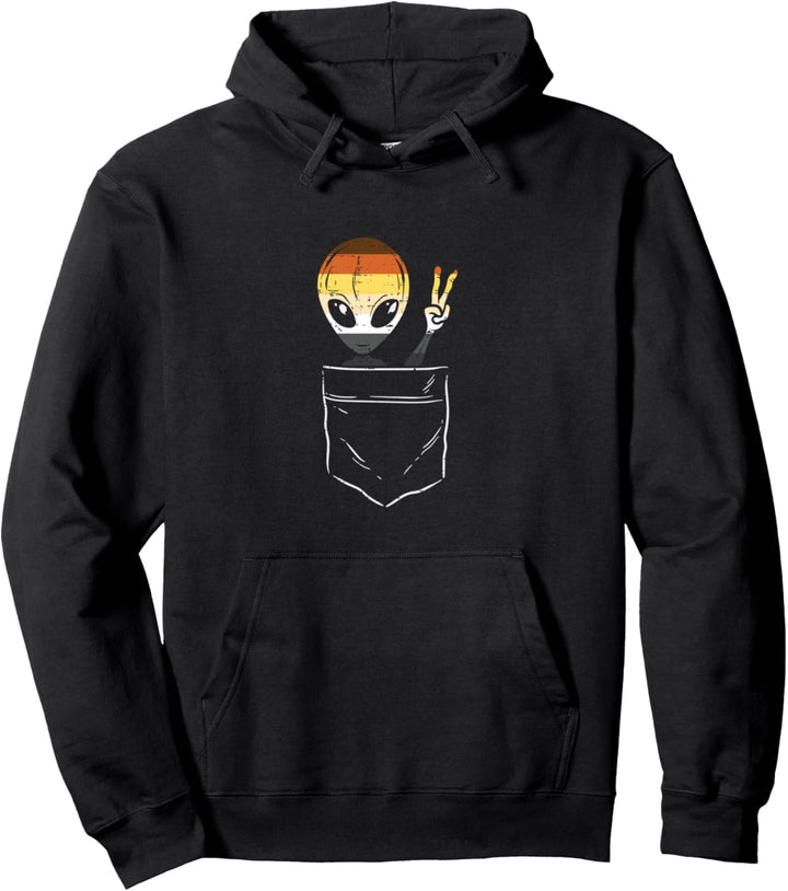 Allien In Pocket Waving LGBTQ Gay Bear Flag Gay Pride Men Pullover Hoodie