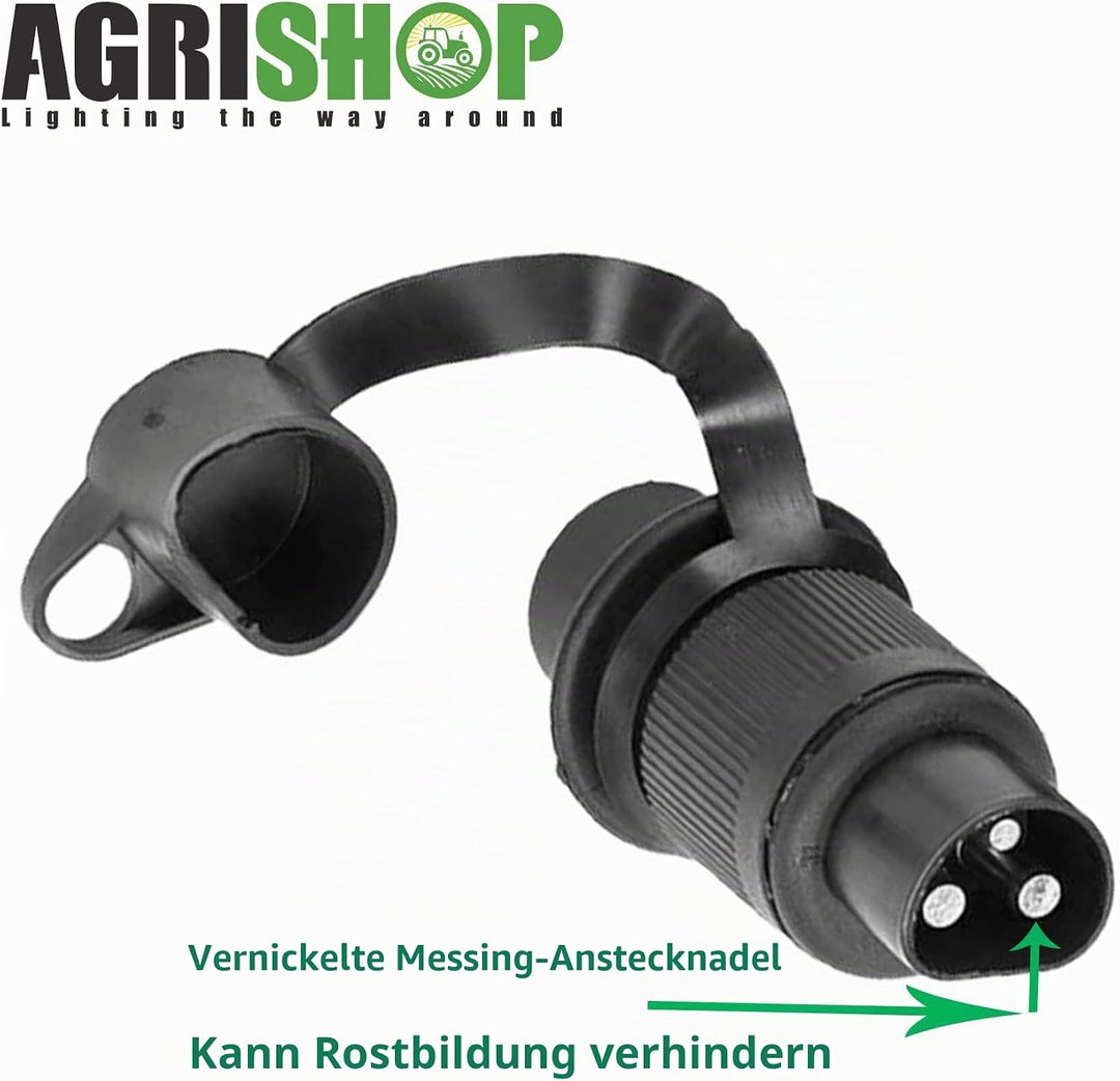 2Stück Anhänger Stecker 3polig 12v 24v und 2Stück Steckdose 3-Polig,Wasserfester Traktor Steckdose S