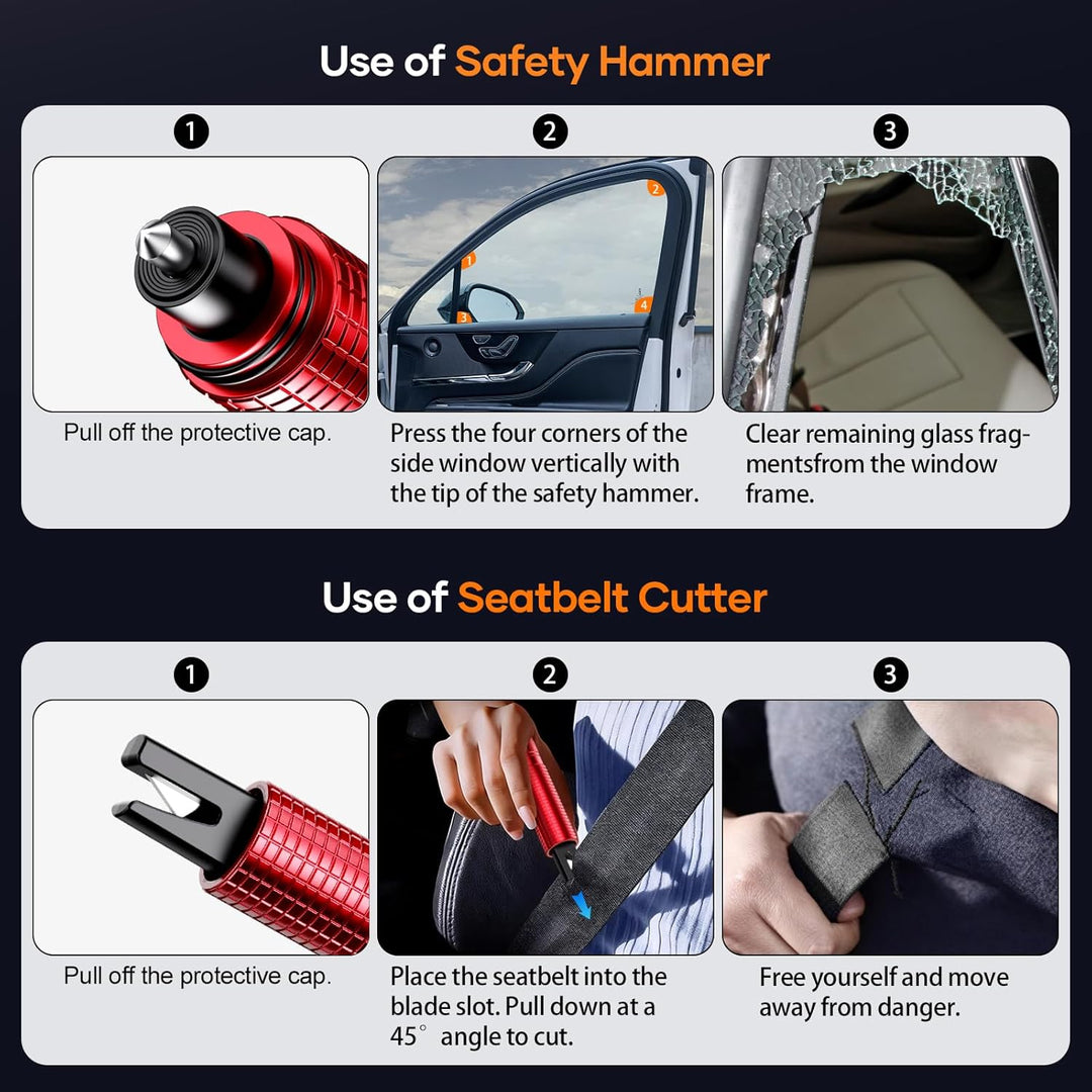 2-in-1 Notfallhammer Auto mit Gurtschneider, Tragbarer Safety Nothammer Auto, Sicherheitshammer mit