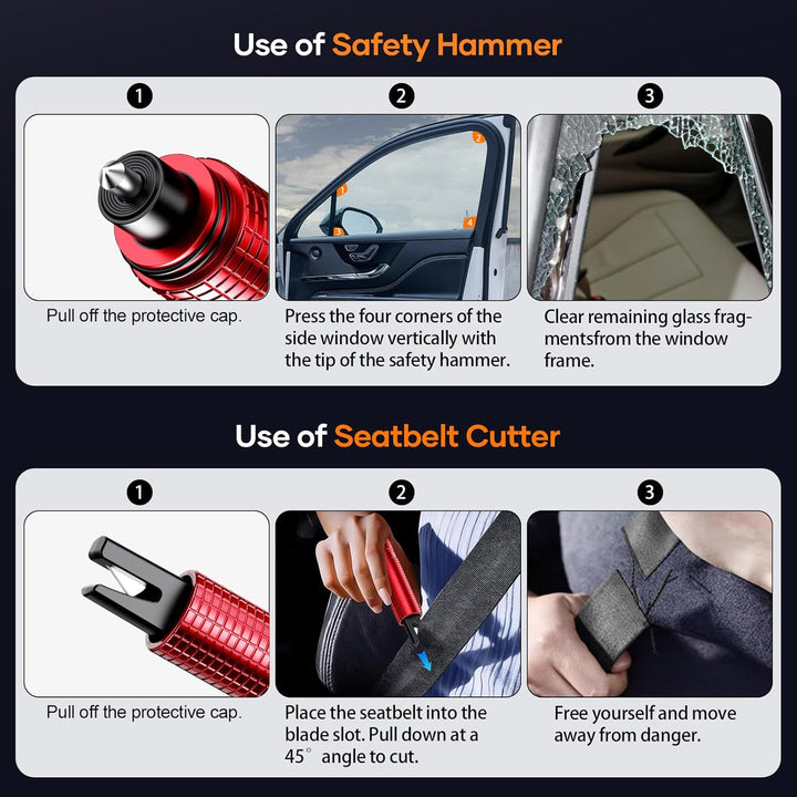 2-in-1 Notfallhammer Auto mit Gurtschneider, Tragbarer Safety Nothammer Auto, Sicherheitshammer mit