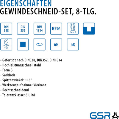 GSR Gewindeschneider Set, 17-teilig, HSSG Gewindebohrer Set, M3-M12, Mit Gewindebohrer-Halter 1/4''