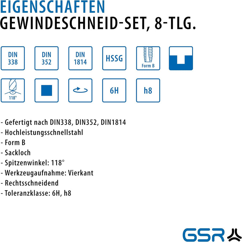 GSR Gewindeschneider Set, 17-teilig, HSSG Gewindebohrer Set, M3-M12, Mit Gewindebohrer-Halter 1/4&