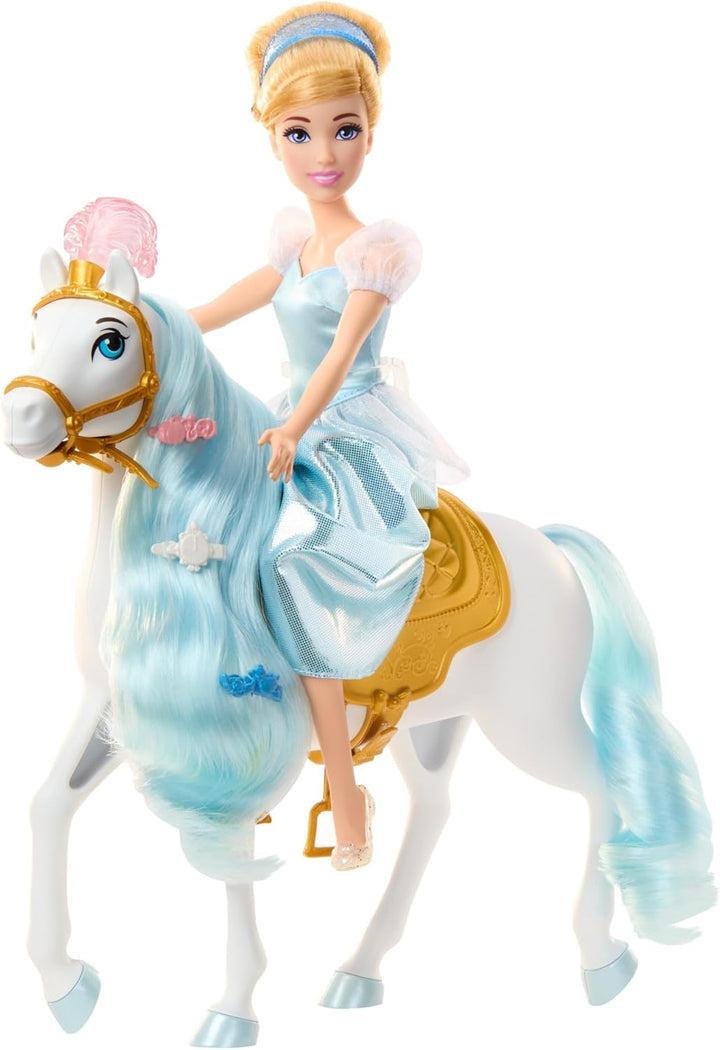 DISNEY Cinderella - Gesattelt und bereit für den Ball, bewegliche Knie und Styling-Zubehör für Pferd