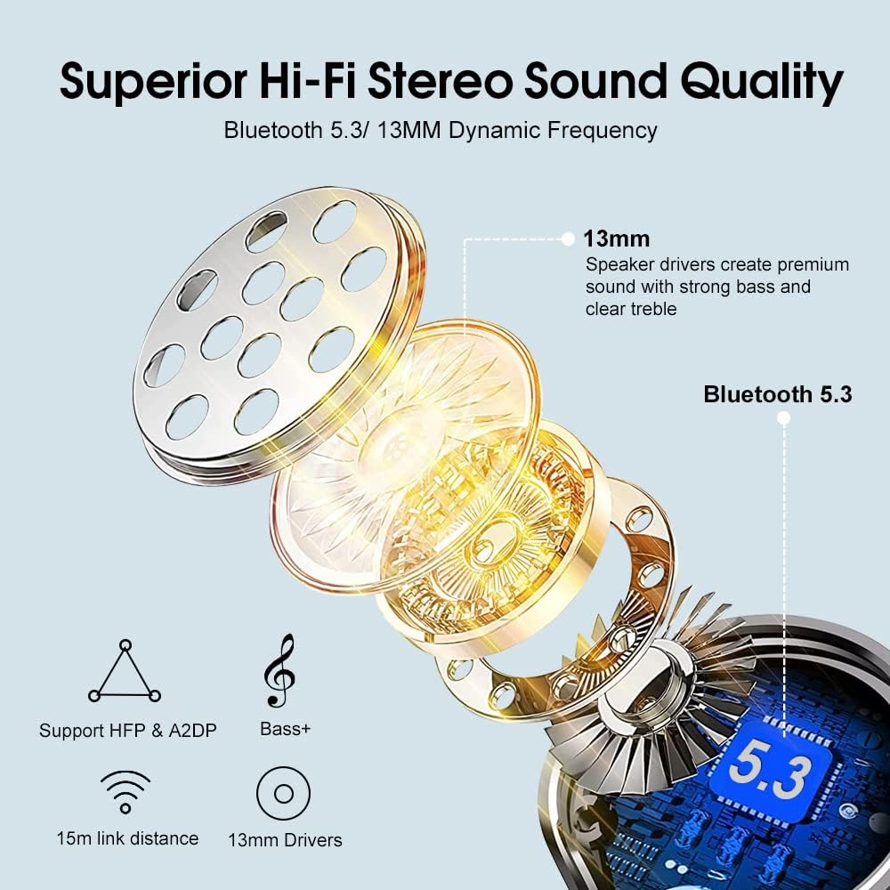 OYIB Bluetooth 5.3 Kopfhörer In Ear, 2023 Neue Bluetooth 5.3 Kabellos Kopfhörer mit 4 ENC Mikro, Imm