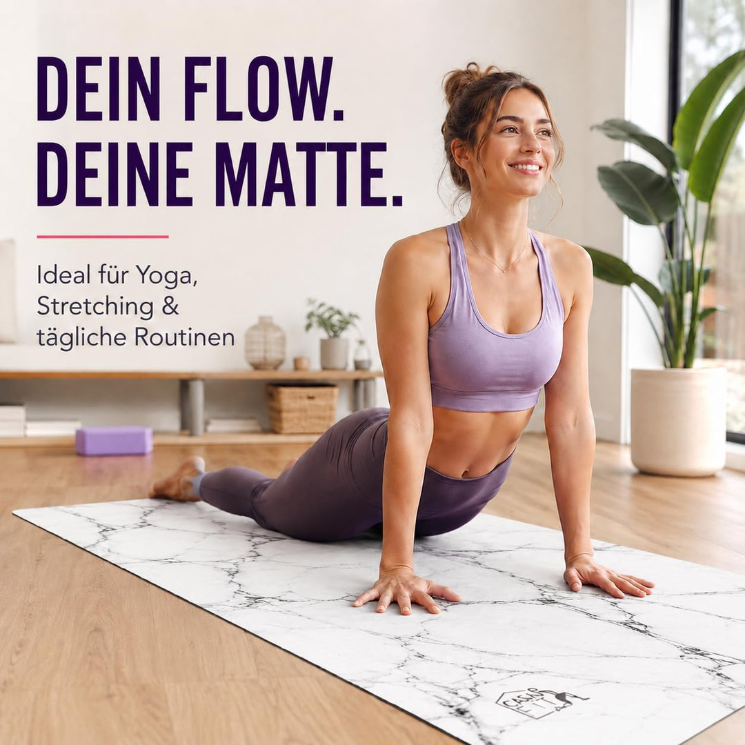 Fitnessmatte, Yogamatte aus umweltfreundlichem Naturkautschuk und rutschfest mit Design und Tragegur