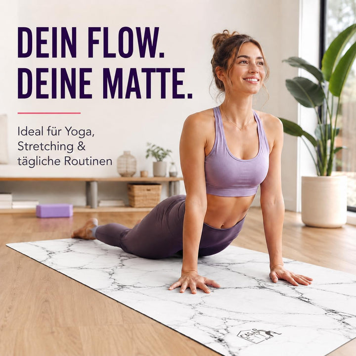 Fitnessmatte, Yogamatte aus umweltfreundlichem Naturkautschuk und rutschfest mit Design und Tragegur