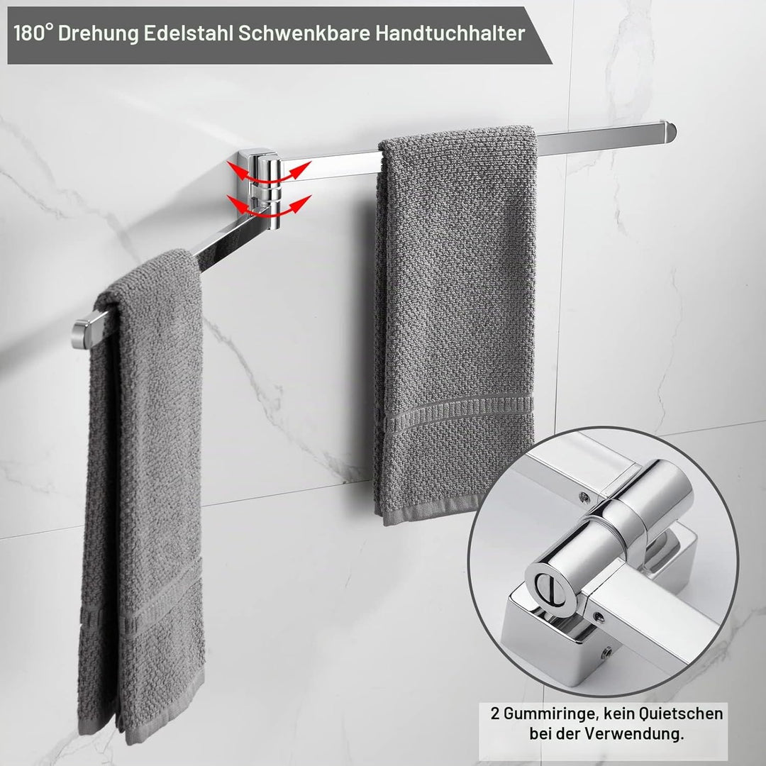 BGL Verchromter Handtuchhalter, Edelstahl, Wandmontage, Handtuchhalter mit 2 Schwenkstangen, Verchro