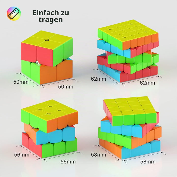 ROXENDA Zauberwürfel Set, Speed Cube Set von 2x2 3x3 4x4 5x5 Speedcube mit Geschenkbox für Kinder, G