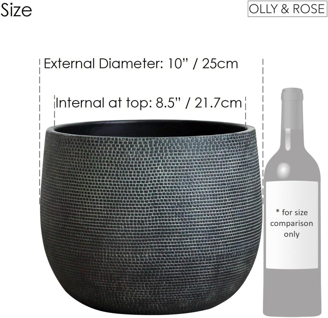 Olly & Rose Barcelona Keramik-Blumentopf, gross, 25 cm, Schwarze Blumentöpfe – Pflanztöpfe für drinn