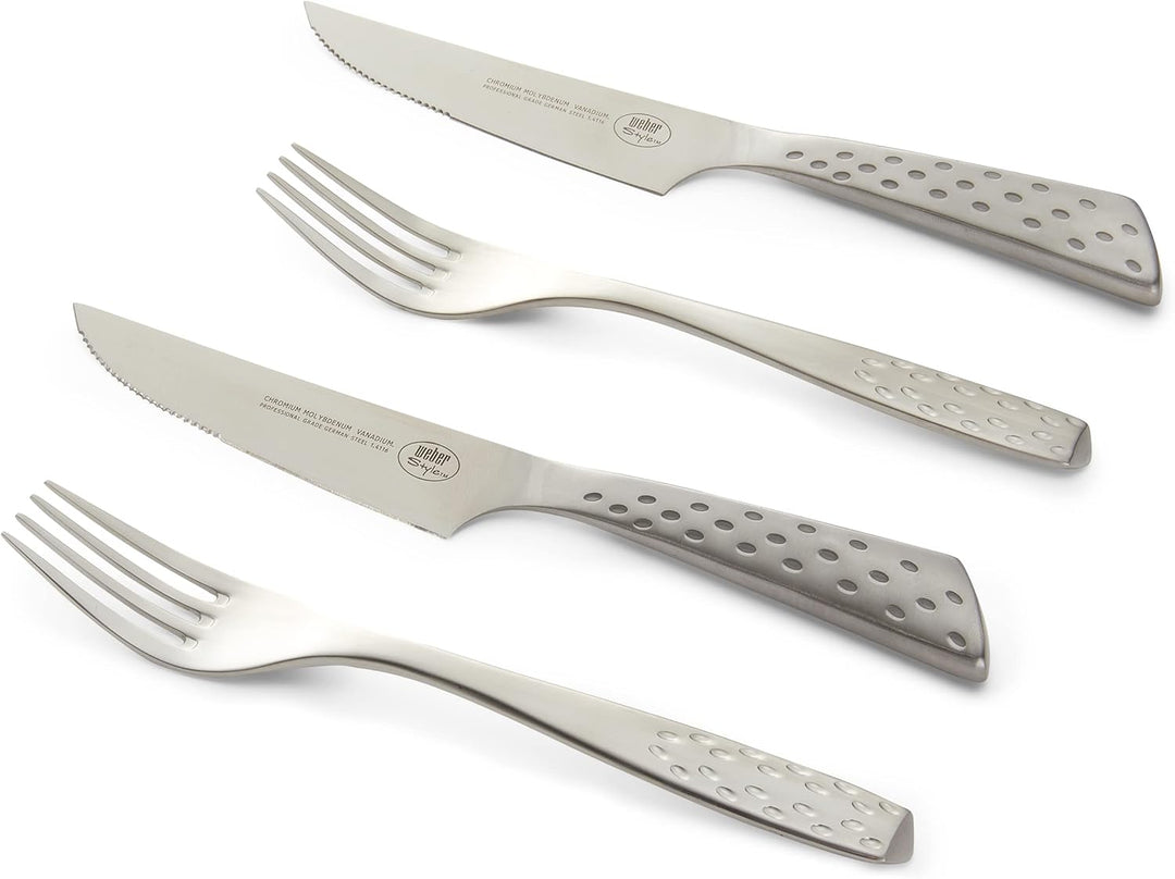 Weber Deluxe Steak-Set, 4-teilig, bestehend aus Messer & Gabel, aus hochwertigem Deutschen Edelstahl
