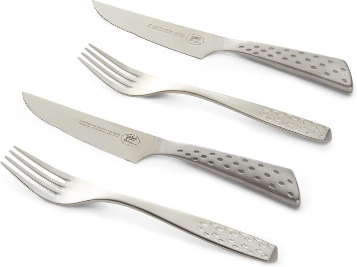 Weber Deluxe Steak-Set, 4-teilig, bestehend aus Messer & Gabel, aus hochwertigem Deutschen Edelstahl