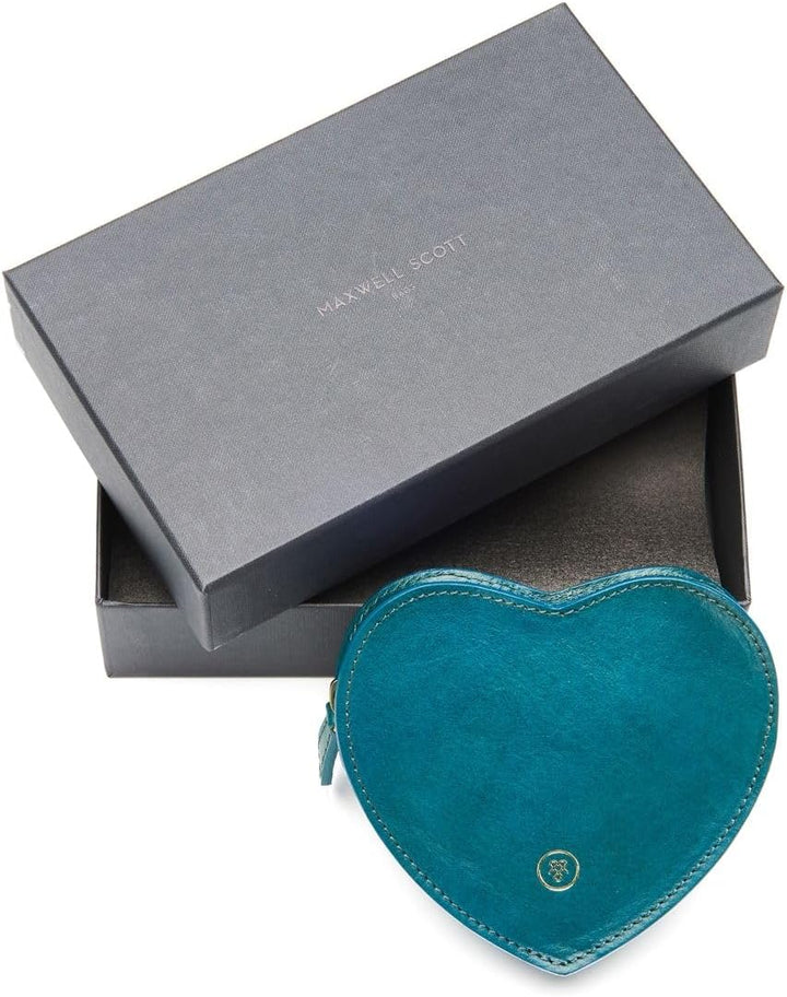 Maxwell Scott Herzförmiges Damen Leder Handtaschenetui MirabellaL in Petrol Blau, Petrol Blau