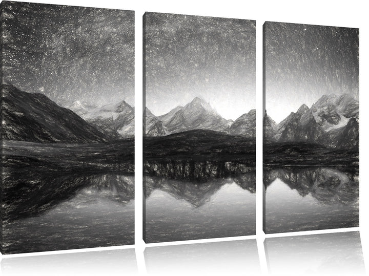 Pixxprint Sternenhimmel über dem Gebirge / 3-Teilig/Gesamtmass 120cm Leinwandbild bespannt auf Holzr