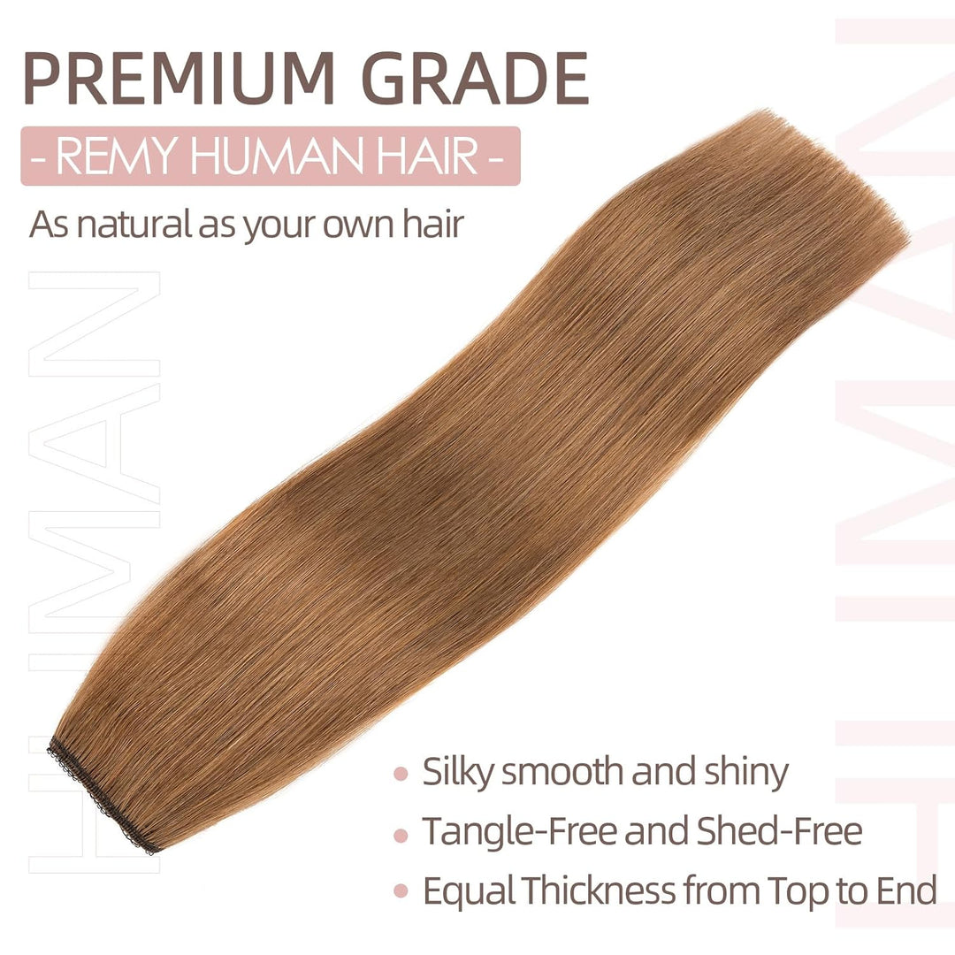 Extensions Echthaar mit transparenter Schnur, Silk-co Wire in ExtensionsHellbraun 70g, Secrets Hair