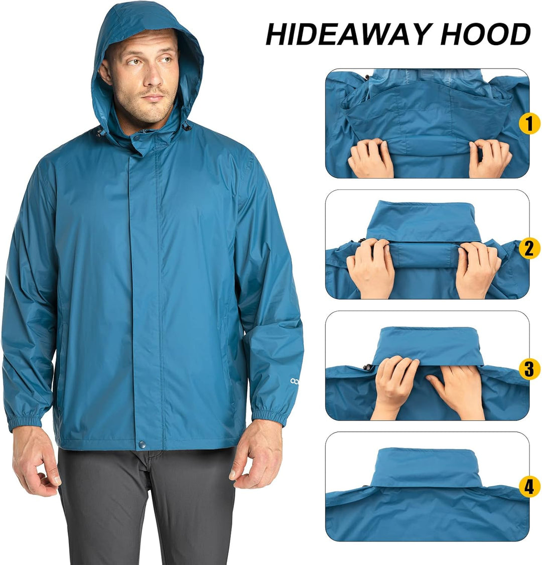 33,000ft Regenjacke Herren Leicht Wasserdicht Faltbare Regenmantel mit Kapuze Fahrrad Rain Windbreak
