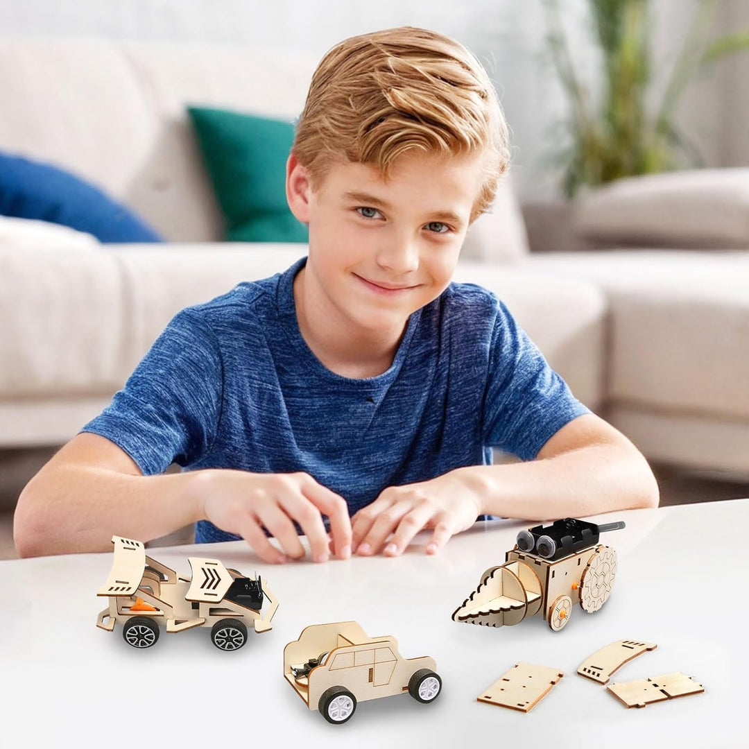 4 Stück Experimente für Kinder, Elektronik Baukasten DIY STEM Spielzeug, Holz Wissenschaft Bausatz S