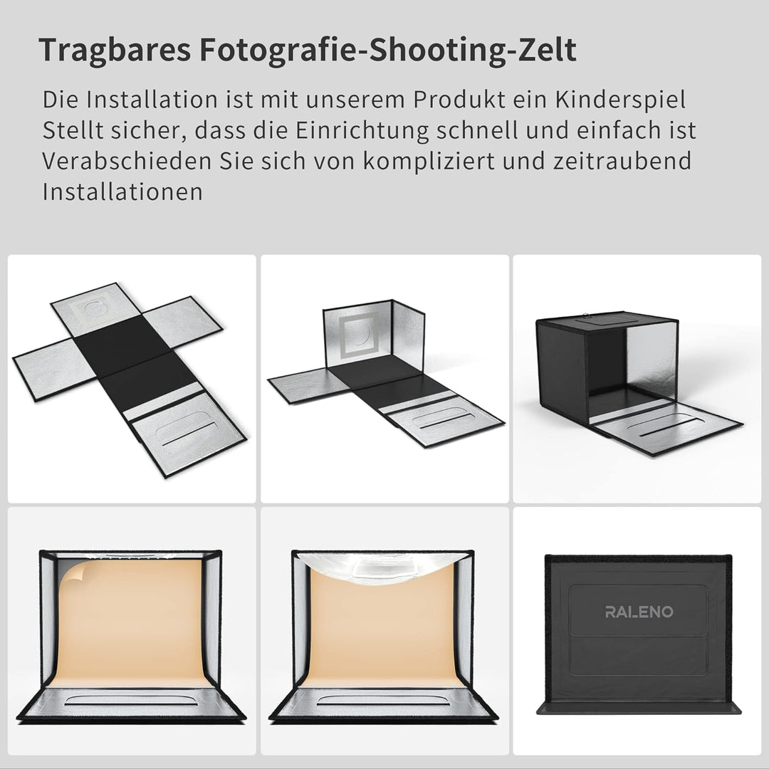 RALENO Fotostudio Set 50 x 50 x 50 cm professionelle superhelle Fotobox mit 50W 5500K einstellbarem
