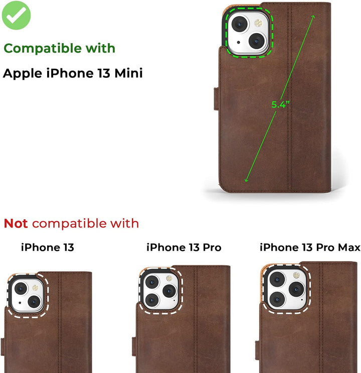 Snakehive iPhone 13 Mini Hülle Leder - Stylische Handyhülle mit Kartenhalter &amp; Standfuss - Handyhüll