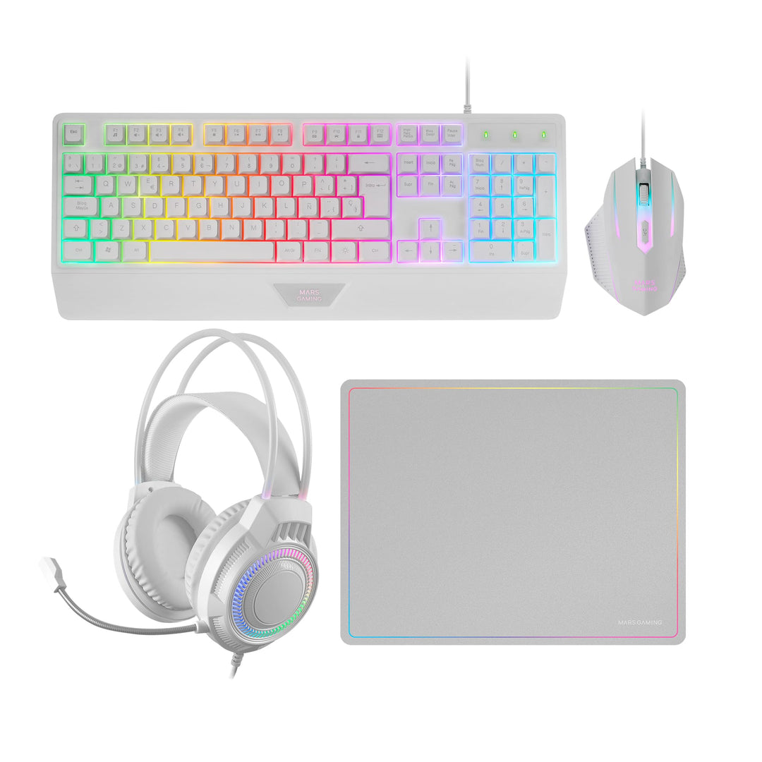 Mars Gaming MCP124PRO, Französisch, Gaming-Combo 4in1, RGB H-Mech-Tastatur mit Handballenauflage, RG
