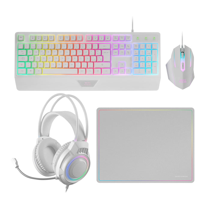 Mars Gaming MCP124PRO, Französisch, Gaming-Combo 4in1, RGB H-Mech-Tastatur mit Handballenauflage, RG
