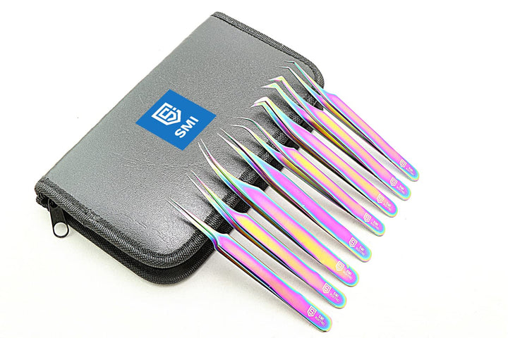 SMI 8 Stück Wimpern Pinzette Wimpernpinzette Wimpernverlängerung Pinzette Spitz Wimpernzange Gebogen