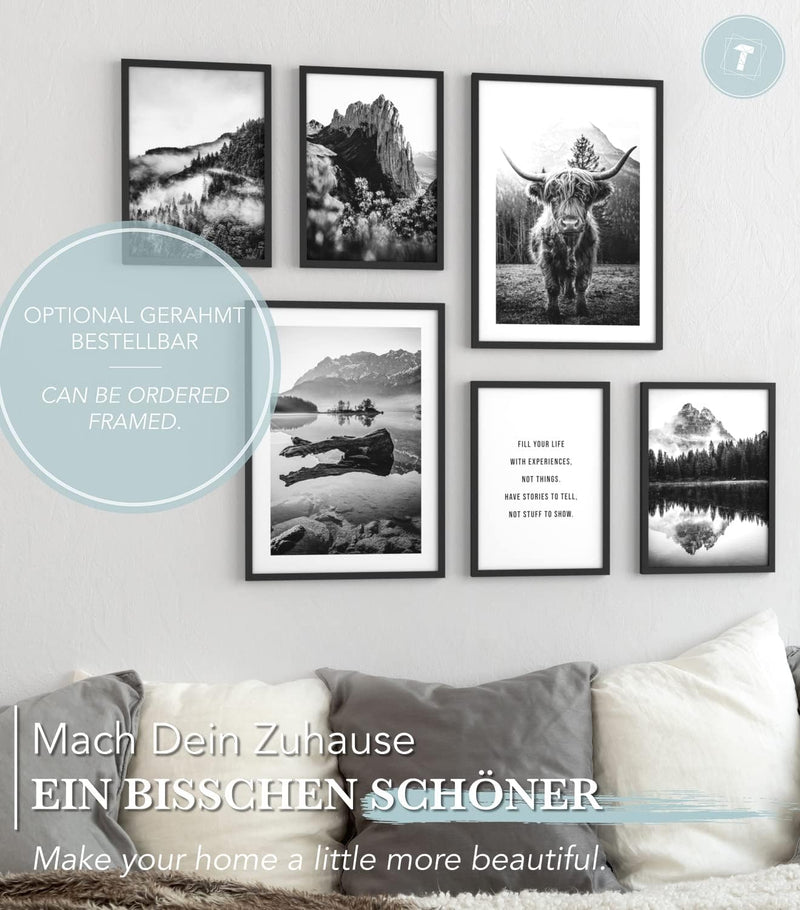 Papierschmiede® Mood Poster Set Highland Schwarz-Weiss, Bilder Wohnzimmer Deko Schlafzimmer, 2x 30x4