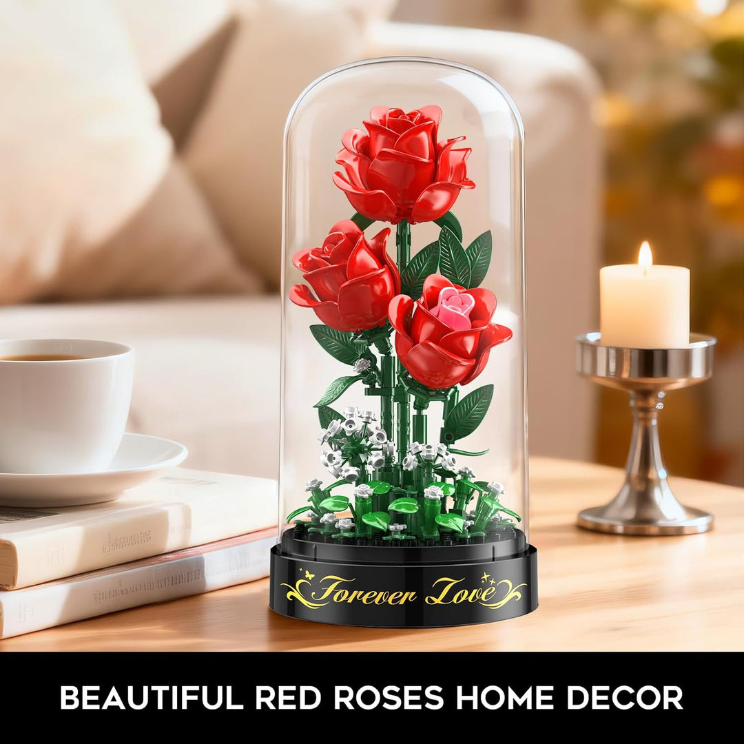 Rosen Blumenstrauss Bauset mit LED Licht – 3,6 MM Rosenstrauss mit Abdeckung Valentinstagsgeschenk f