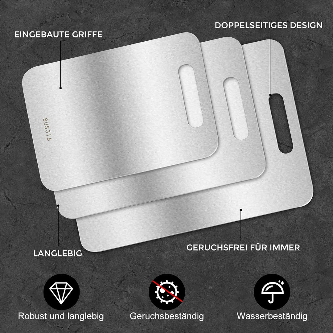 3PCS Schneidebrett Titan,BPA-freies Doppelseitiges Lebensmittel Titanium Cutting Board,S316 Schneide