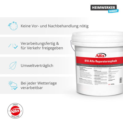 25 kg Alfa Reparaturasphalt Profi-Qualität Kaltasphalt Körnung 0 bis 5 mm zur Ausbesserung von Schla