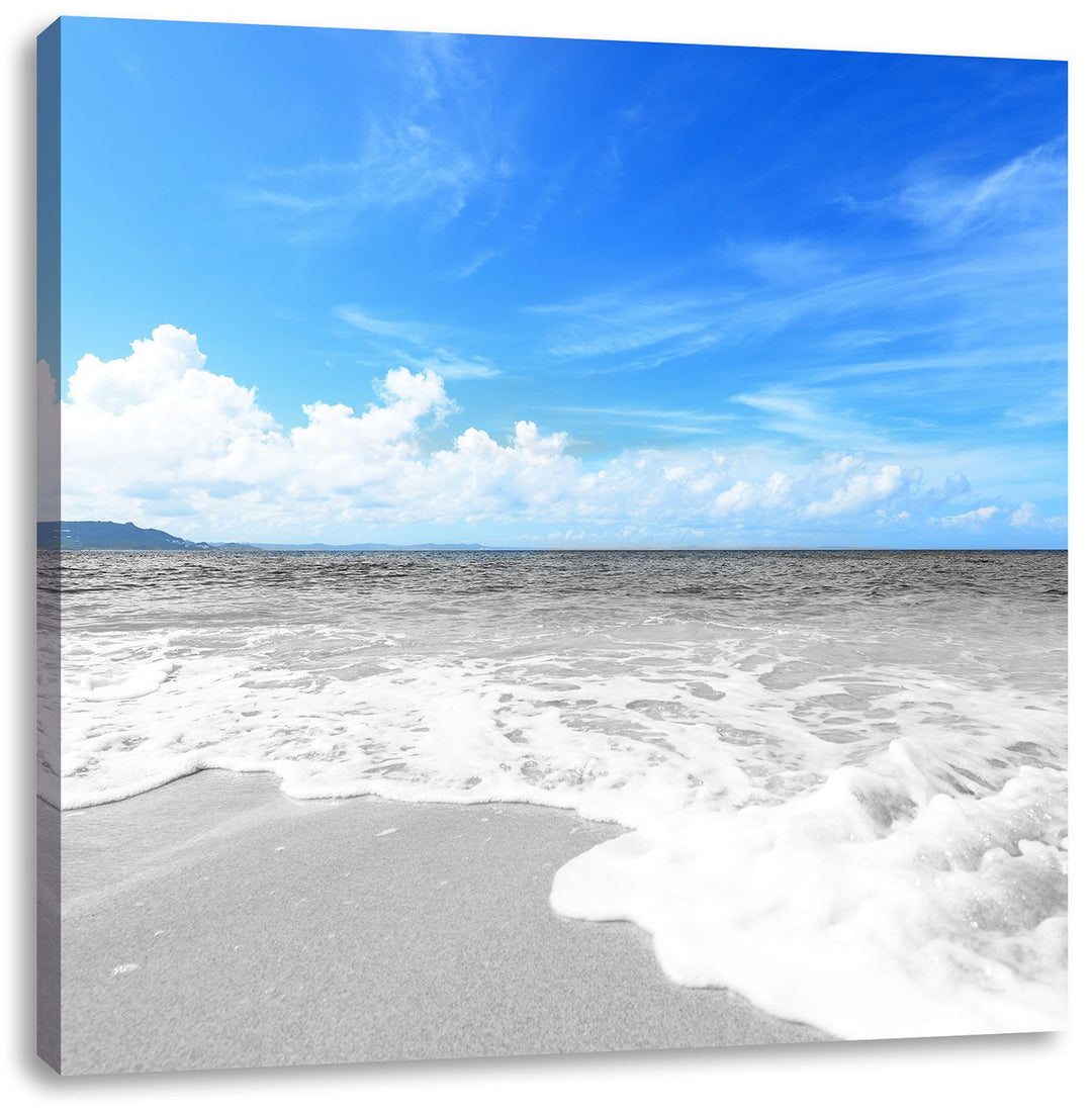Pixxprint Sandstrand mit Welle als Leinwandbild Quadratisch/Grösse: 70x70 / Wandbild/Kunstdruck/fert