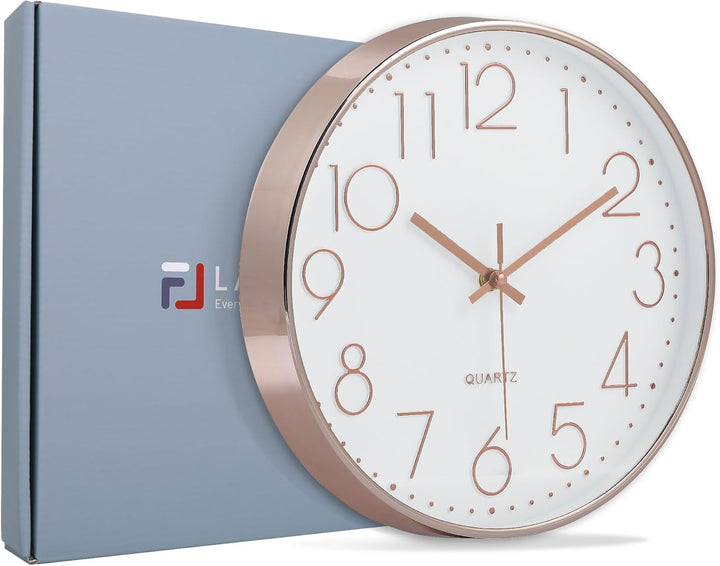 Lafocuse 3D Ziffern Lautlos Wanduhr Rosegold, 30cm Modern Leicht Ablesbar Küchenuhr, Ohne Tickgeräus