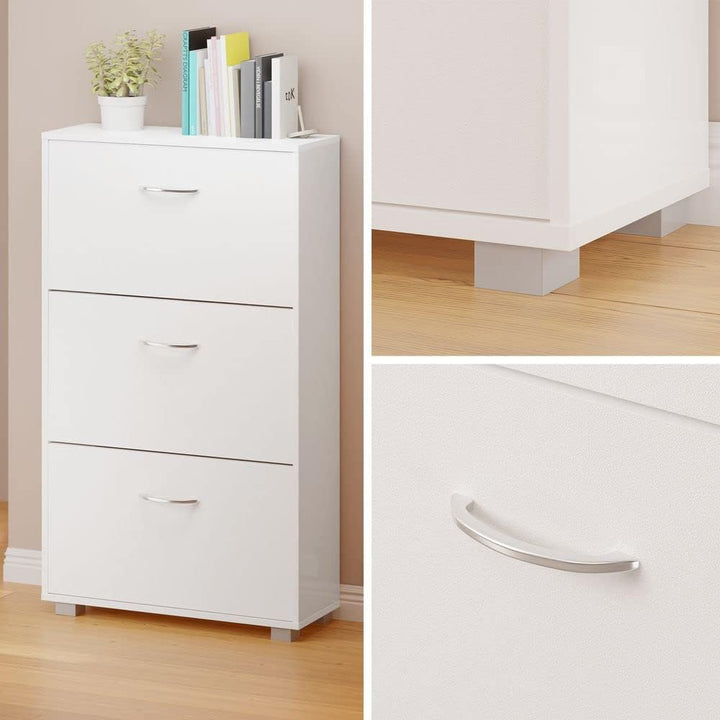 Casaria® Schuhschrank für 18 Paar Schuhe Schmal 115x60x25cm 3 Klappen Hoch Holz Geschlossen Kippsich