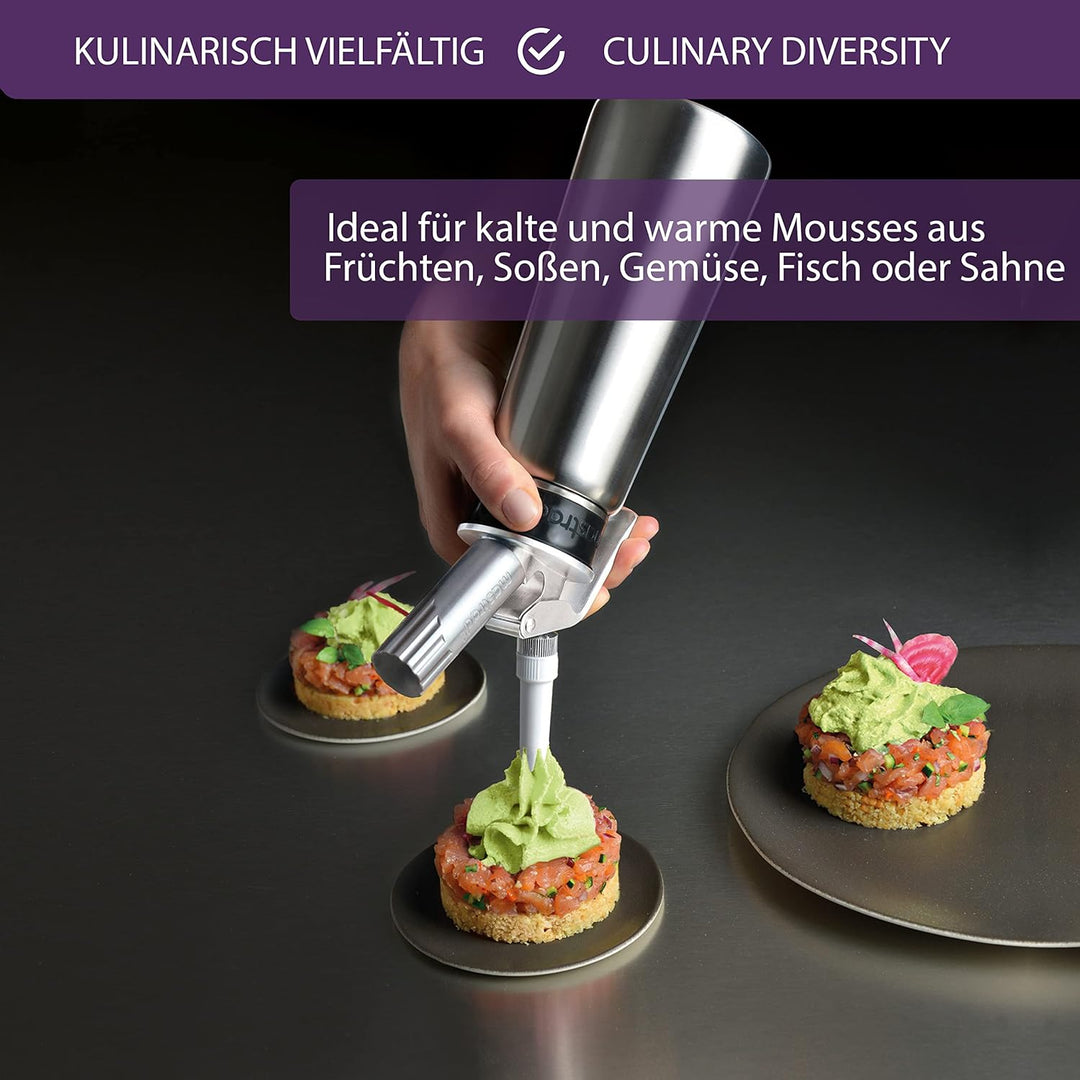 Mastrad Sahnebereiter Edelstahl Siphon Pro Whipper - abnehmbarer Kopf - temperaturbeständiges Metall