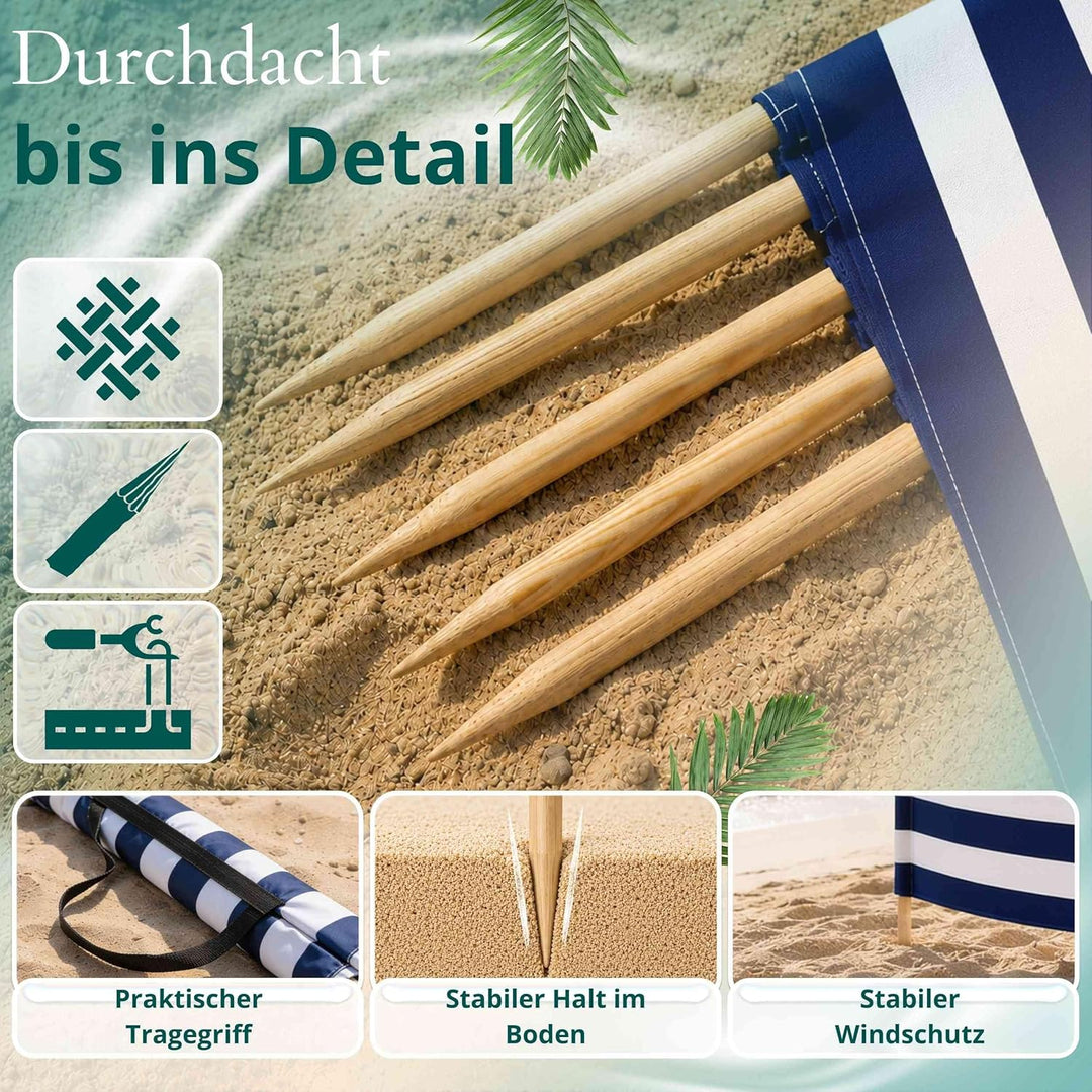 Strandparavent Klassische Streifen 6m | Windschutz Sichtschutz Strand Mikrofaser UV-Schutz 80cm Desi