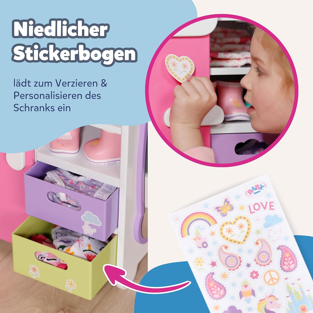 BABY born Regenbogenschrank, Puppenkleiderschrank, Aufbewahrung für Puppenkleidung mit leuchtendem R