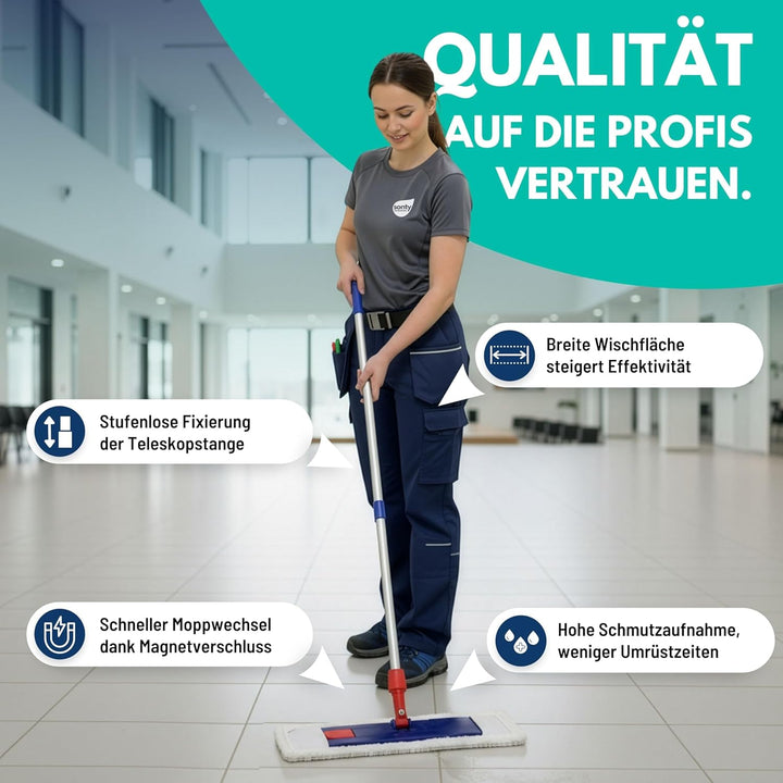 Sonty 2 Stück Wischmopp Set 40cm, Klapphalter Magnet, Mopstange Alu, Microfaser Mopp (2), 2