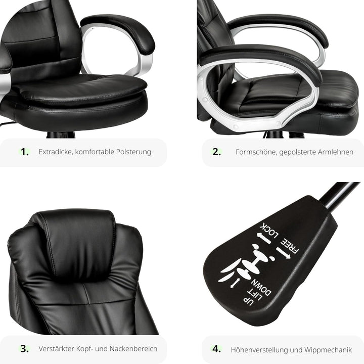 tectake Chefsessel, Bürostuhl ergonomisch, Drehstuhl mit Rollen, Gaming Stuhl, hohe Rückenlehne und