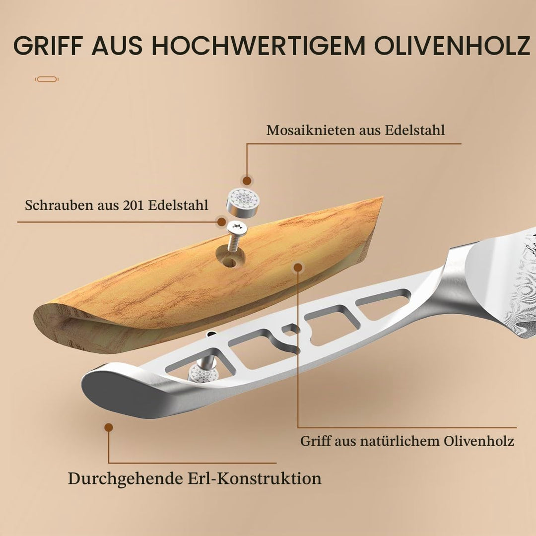 HEZHEN Damast Allzweckmesser, Damastmesser Küchenmesser, Damaskus Stahl Universalmesser, Full Tang G