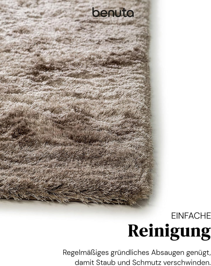 benuta Nest Hochflorteppich Whisper - Hellbraun 120x170 cm - Kuschelig Weicher Teppich für Schlaf- u
